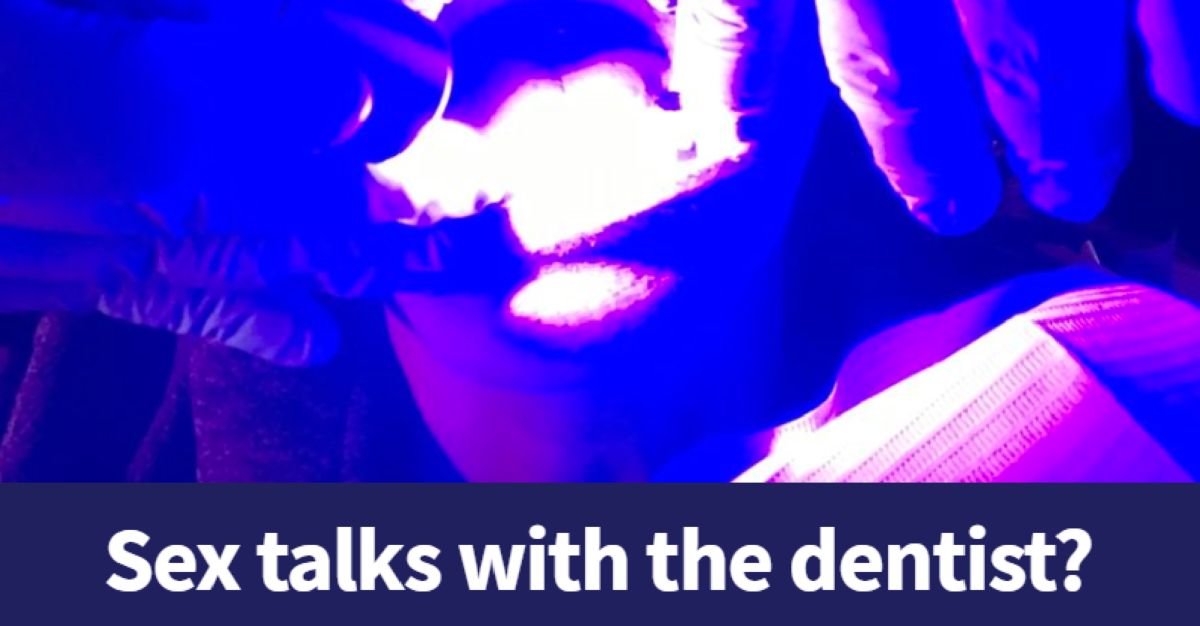 Image of dental patient under a blue light, from NC Health News headline image for HPV article