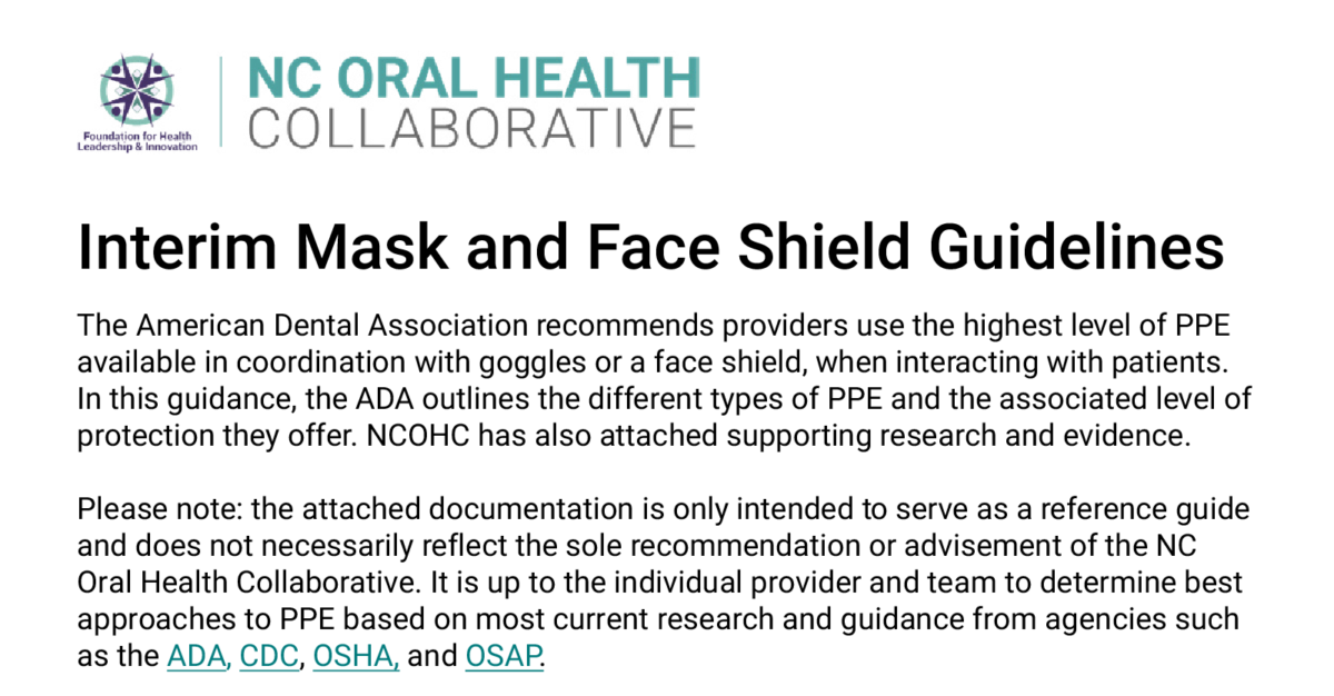 Screenshot of the top text from the interim mask and face shield guideline