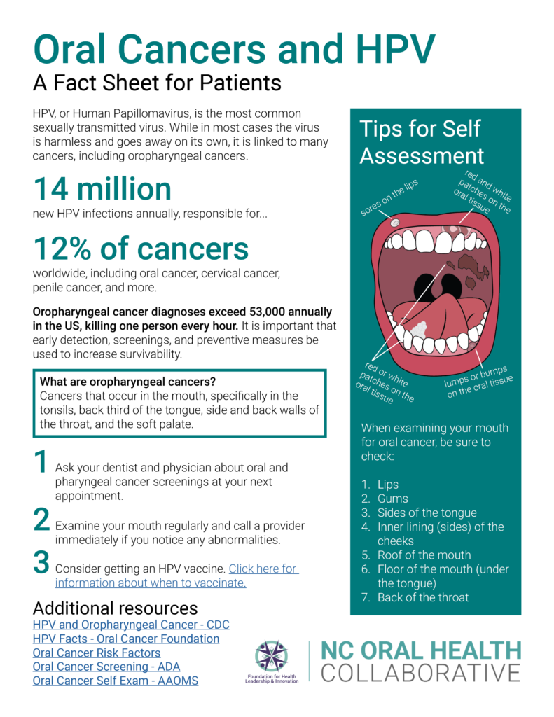 A fact sheet with information about oral cancer and HPV