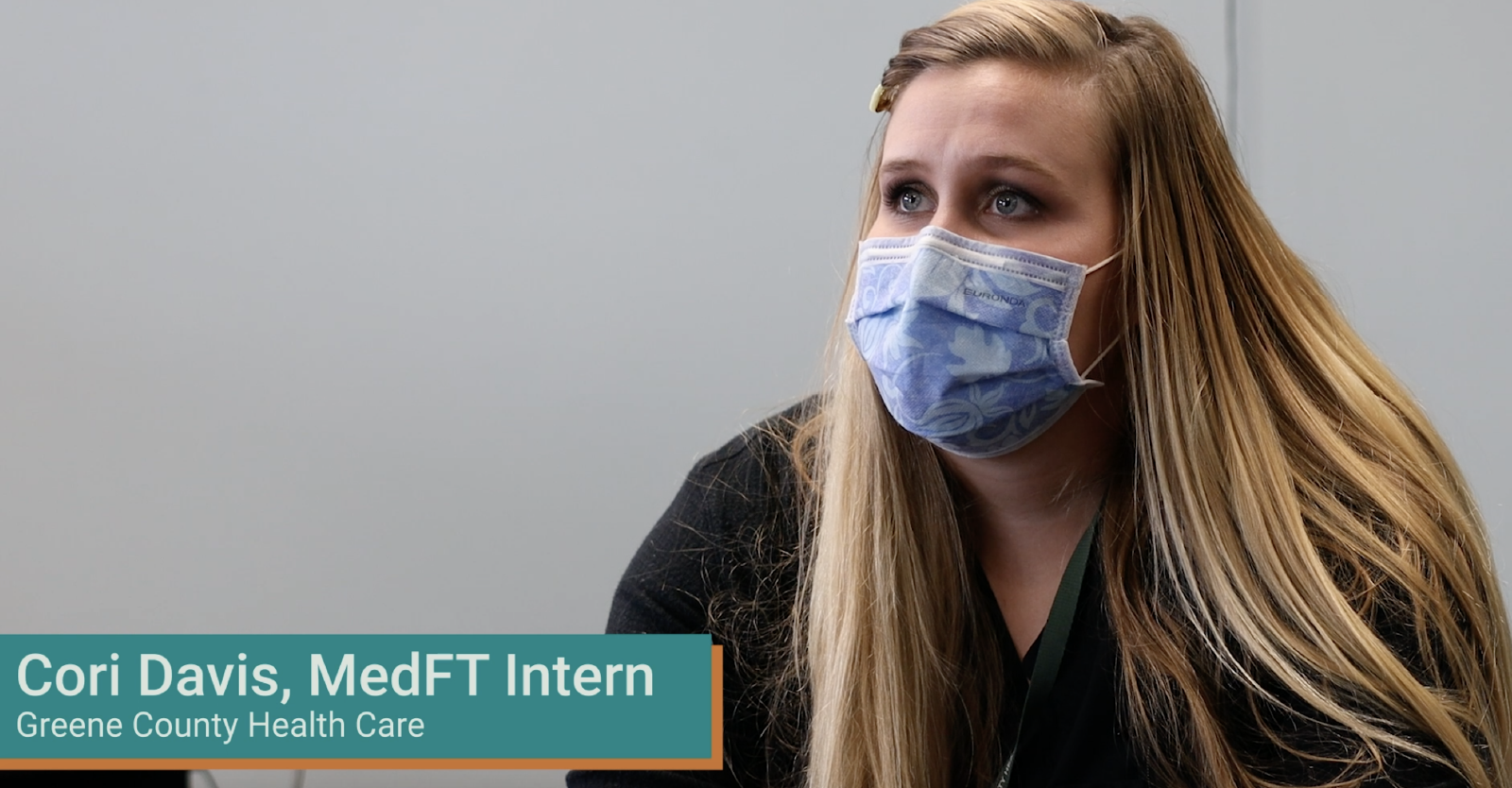 Still image from a video interview with Cori Davis, a MedFT intern with Greene County Health Care