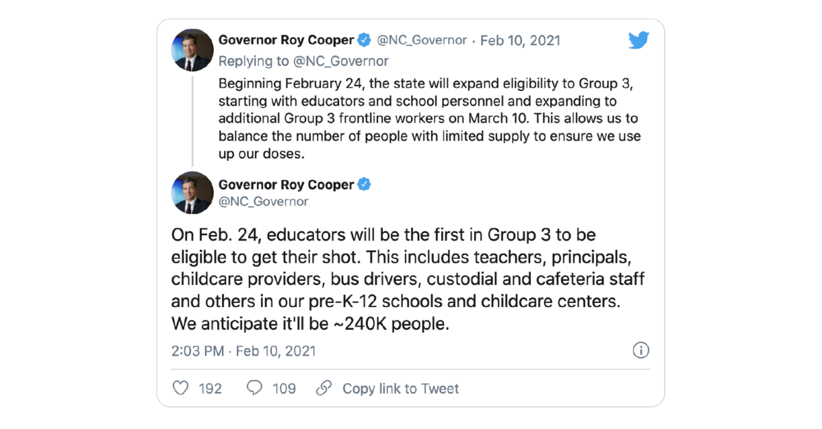 Governor Cooper Tweet Featured Image